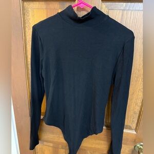 Kittenish Black Mock Neck Long-Sleeve Bodysuit